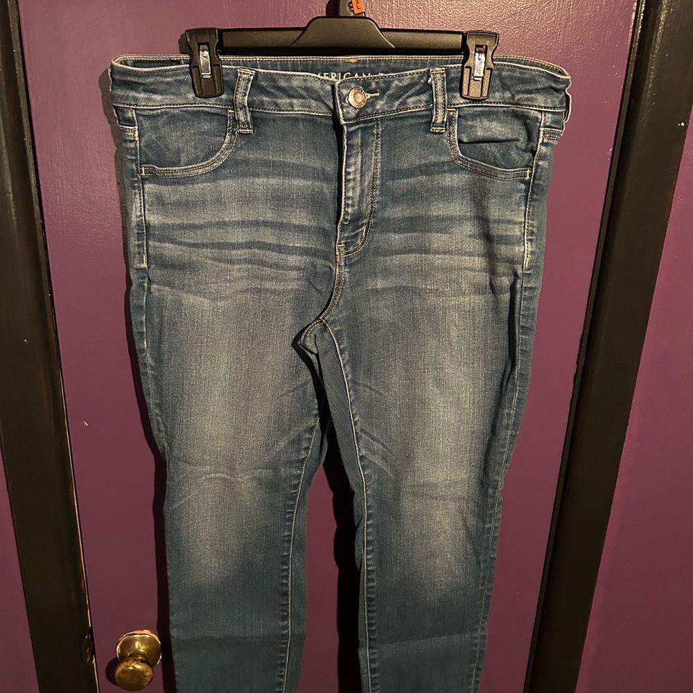 American Eagle Outfitters Blue Skinny Jeans with Vintage Fading
